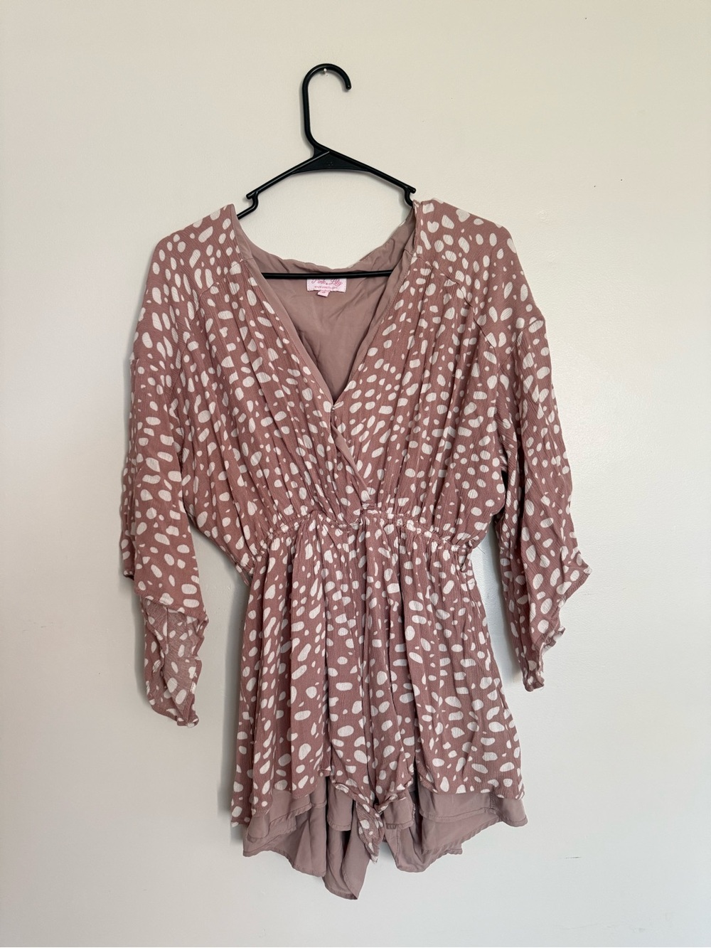 Pink Lily Dusty Mauve Polka Dot Wrap Romper